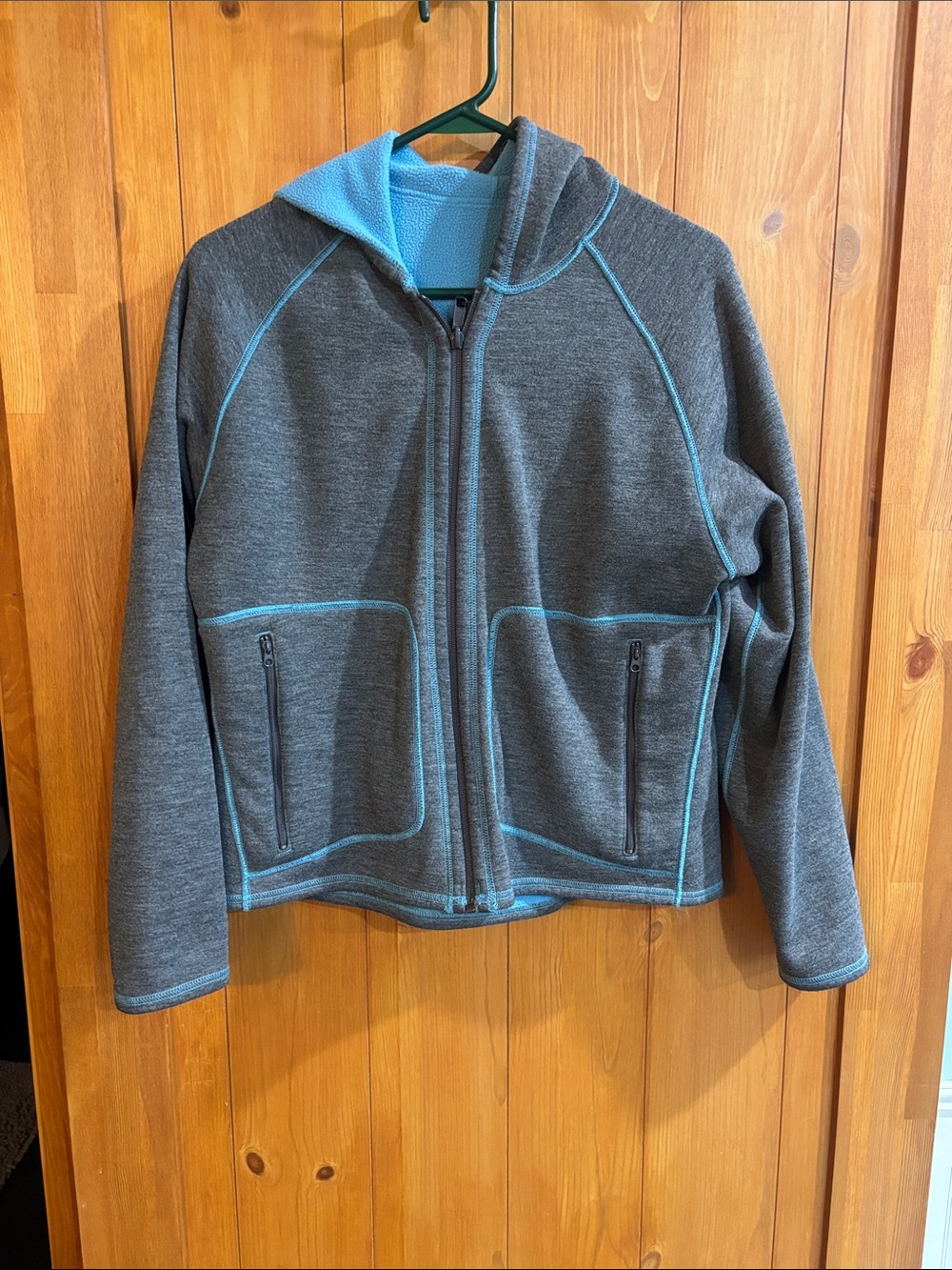 Woolrich Gray Hooded Zip Jacket with Blue Trim